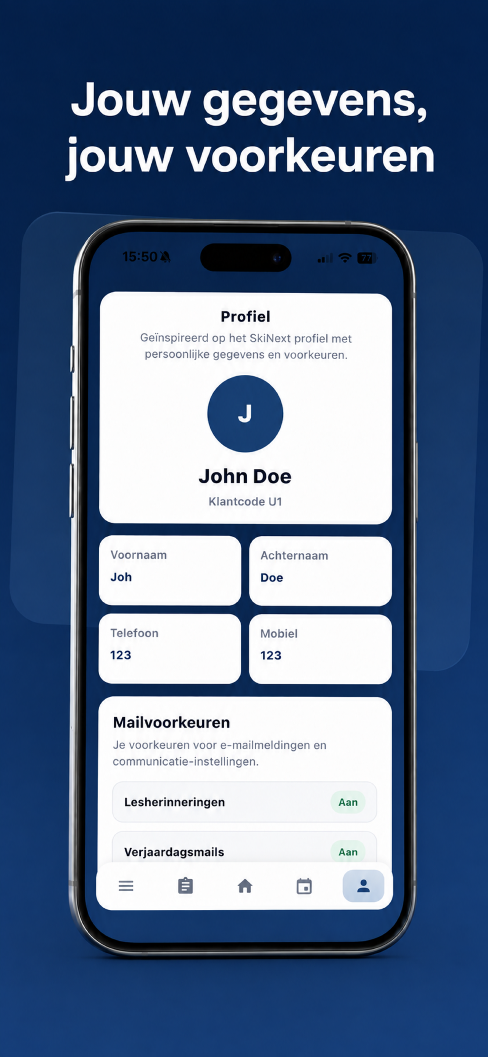 SkiNext mobiele app profiel