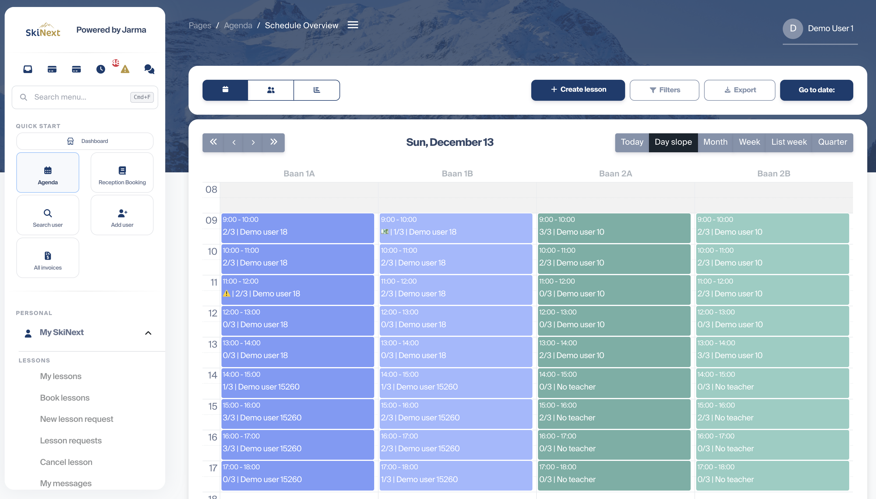 Planeransicht der Agenda 2.0 in SkiNext