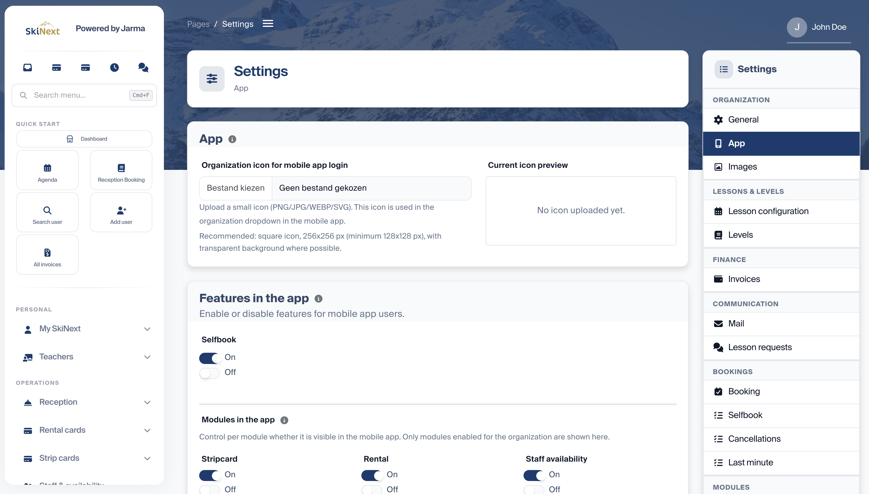 Mobile Plus Einstellungen in SkiNext
