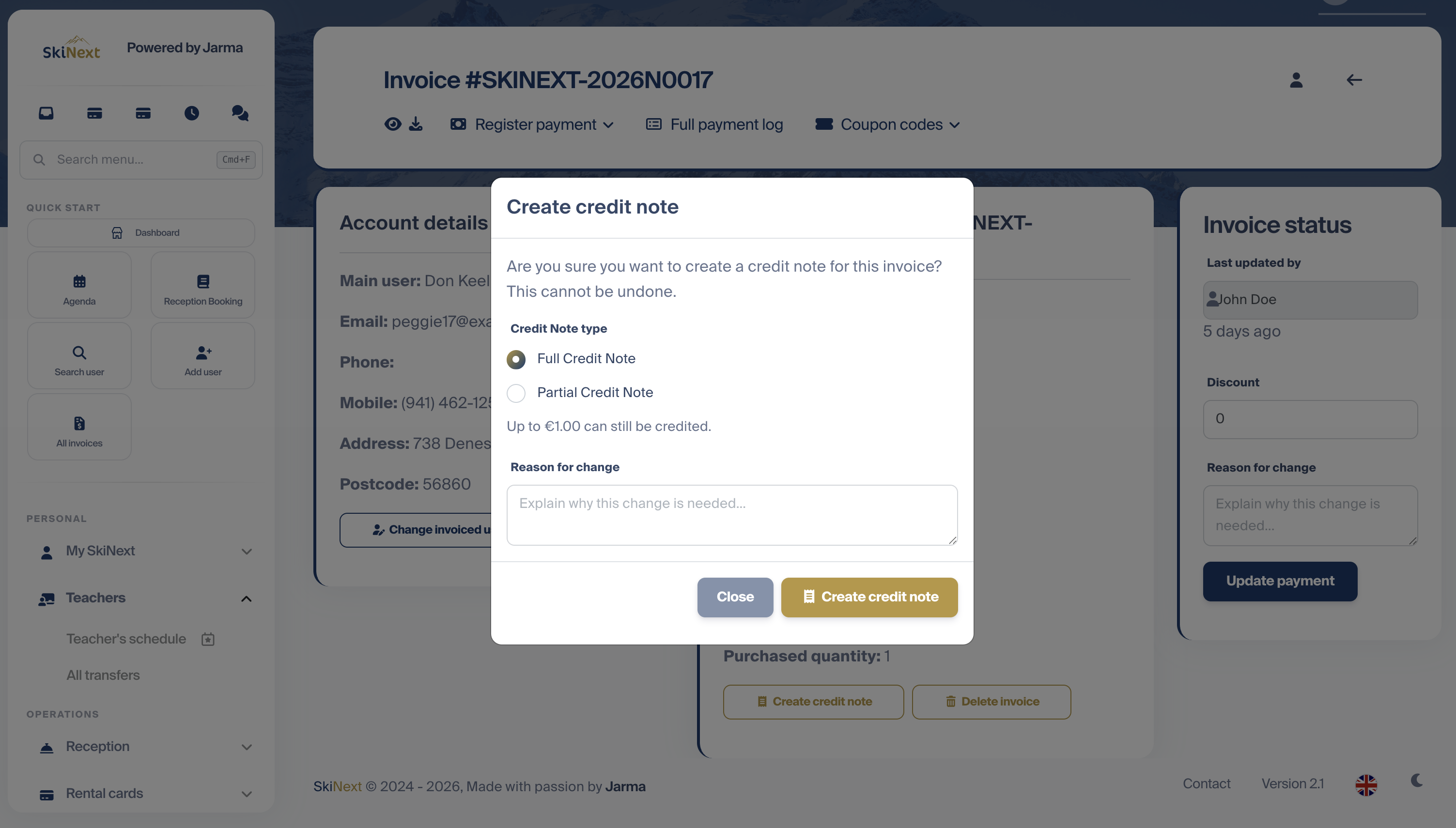 Gutschrift mit Payments Plus in SkiNext erstellen