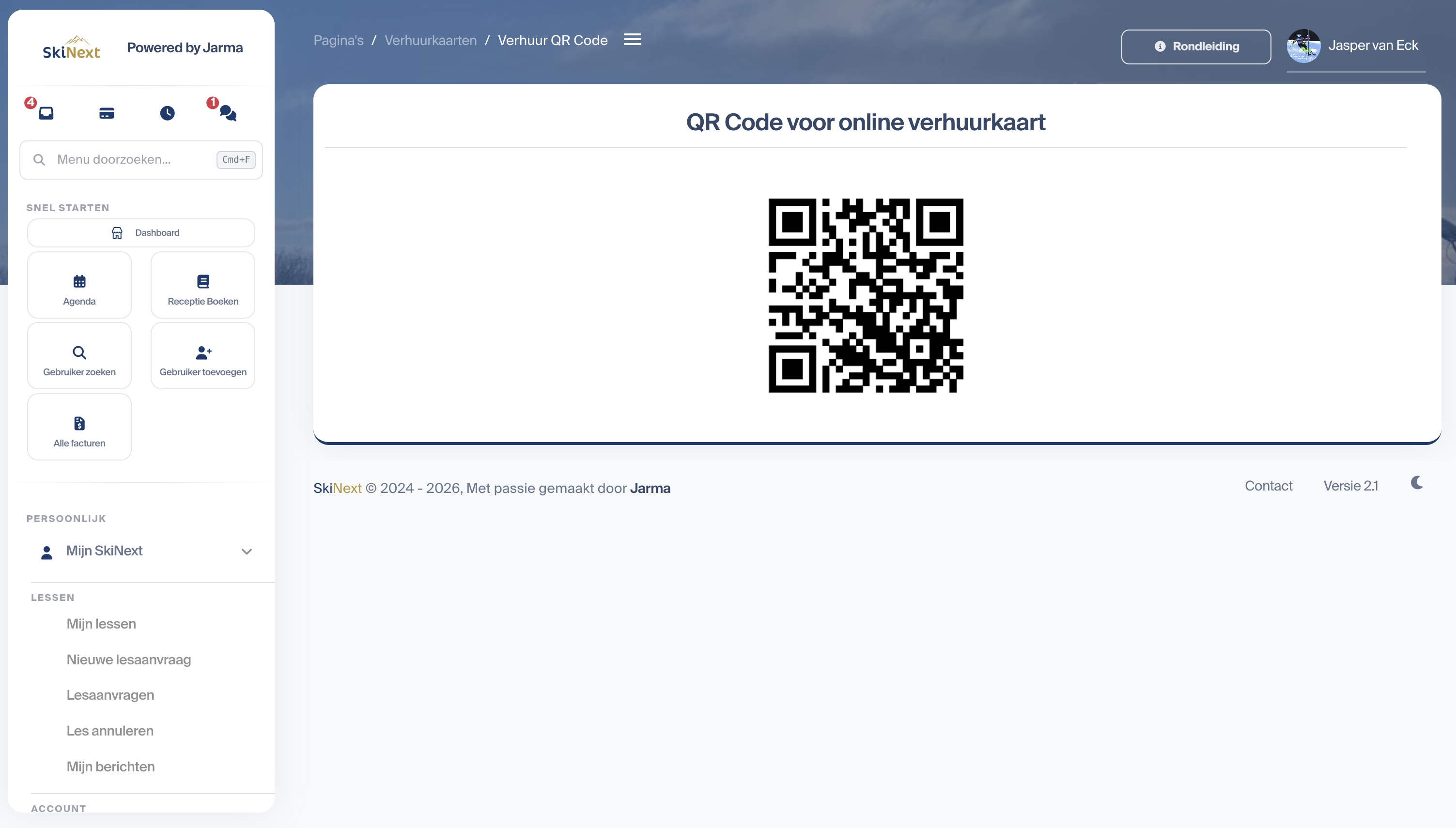 QR-Code für eine Online-Verleihkarte in SkiNext