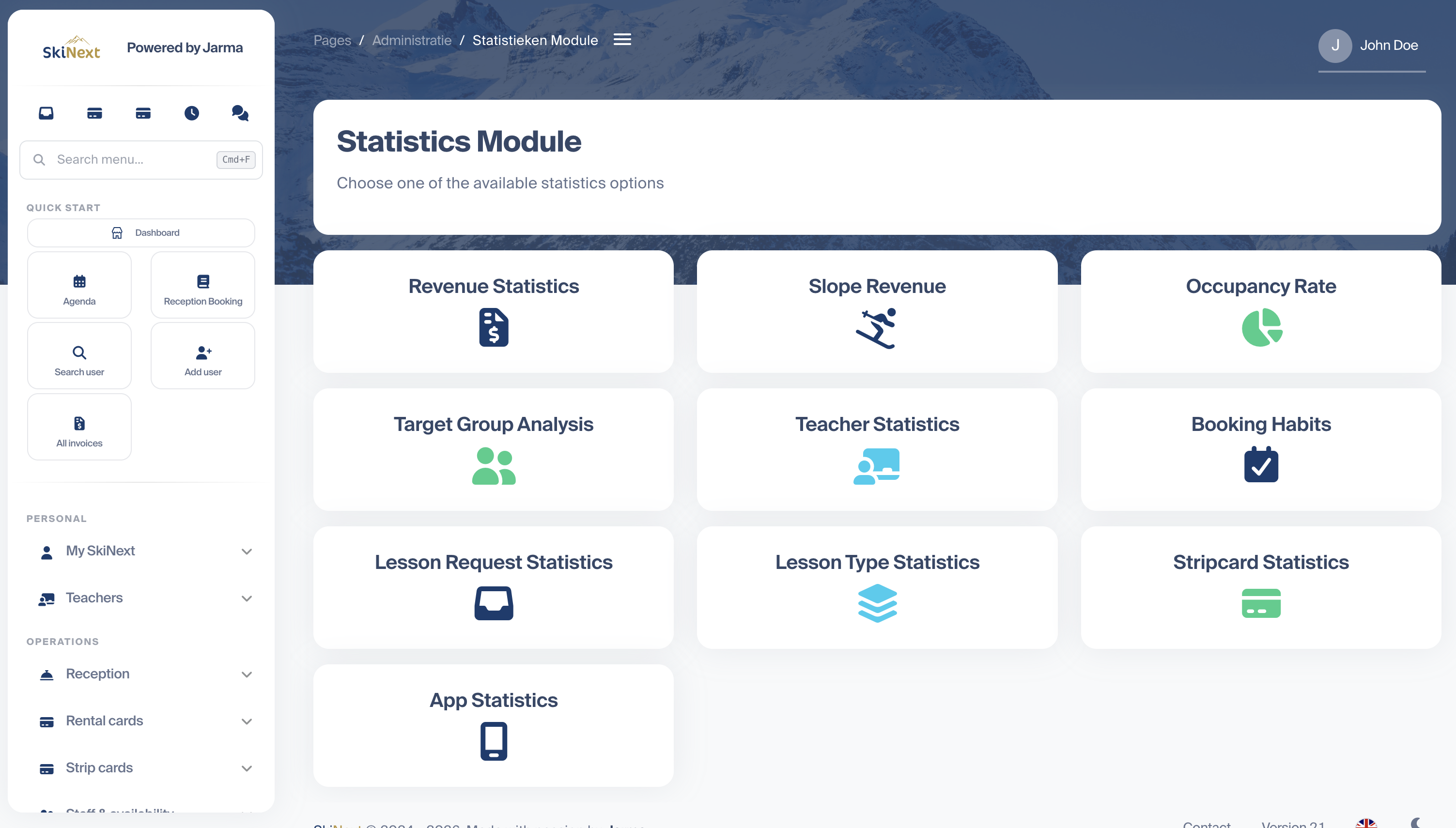 Übersicht des Statistikmoduls in SkiNext